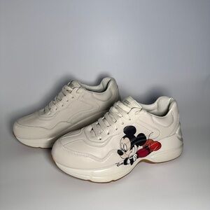Gucci Cream Athletic Shoes with Mickey Mouse Design